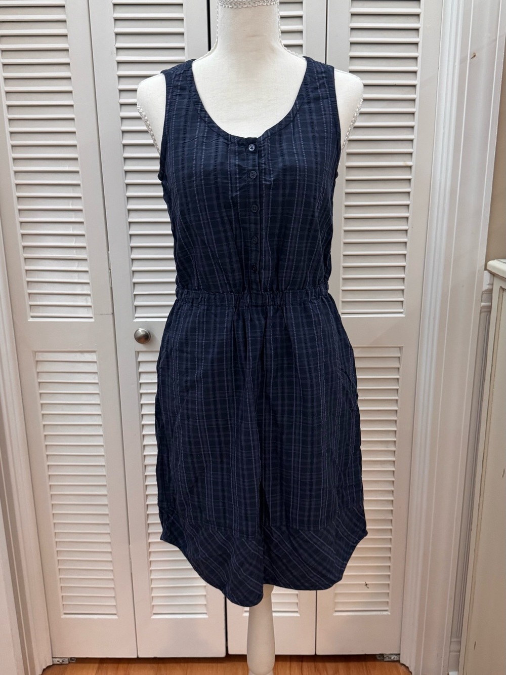 Toad & Co Lightness Dress Blue Plaid Pockets Size XS